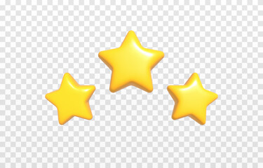 Vector three stars on an isolated transparent background. Yellow glossy stars png. Website design.