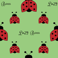 seamless repeat pattern with beautiful, big and small cute little ladybug designed diagonally on a green background perfect for fabric, scrap booking, wallpaper, gift wrap projects