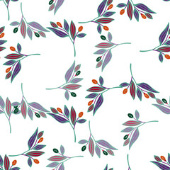 Barberry twigs seamless pattern. Wild berries floral wallpaper.