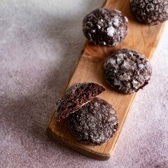 chocolate candies on wooden background