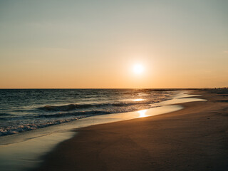 Fototapeta na wymiar Sunset over the Atlantic Ocean, Long Beach, New York