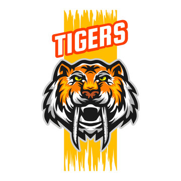sabertooth tiger head mascot logo cartoon