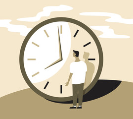 Time management - person looking at big clock