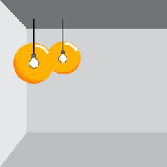 Two Electric lamp hanging on a wire in the room. empty room wall loft-style concept 