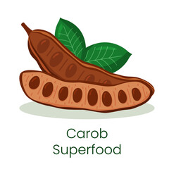 Carob fruit icon isolated on white background. Natural superfood concept. Alternative healthy product. Vector illustration - obrazy, fototapety, plakaty