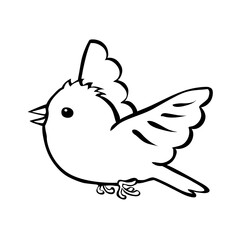 Small bird. Flying and flapping wings. Cartoon vector illustrationblack and white outline. Hand drawn sketch