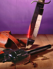 bowie knife and pistol still life