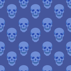 Blue Skulls. Seamless background for fabrics, textiles, packaging and wallpaper.  Vector illustration.