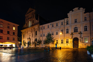 Saints Peter and Paul Garrison Church in Lviv at night