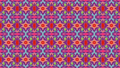 Fototapeta premium Abstract geometric pattern in vintage colors with crossing thin light yellow lines on purple background. Seamless linear design for textiles, fabrics and wrapping. abstract pattern mandala