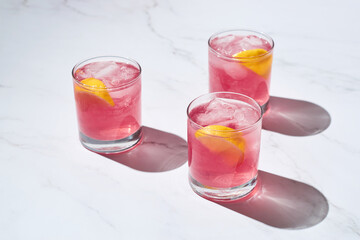 Negroni Cocktail in crystal glass with ice cubes