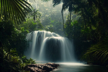 Schöner Wasserfall im dichten Dschungel Urwald