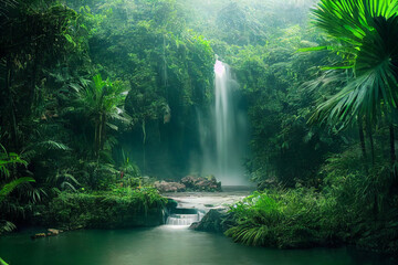 Sch&ouml;ner Wasserfall im dichten Dschungel Urwald