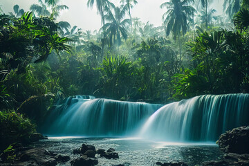 Schöner Wasserfall im dichten Dschungel Urwald
