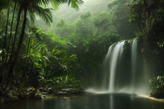 Schöner Wasserfall im dichten Dschungel Urwald © Sebastiart