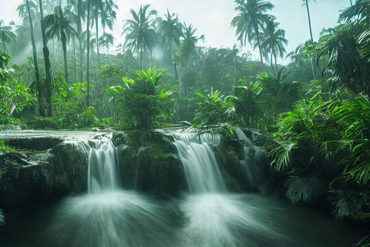 Sch&ouml;ner Wasserfall im dichten Dschungel Urwald