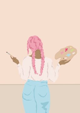 Girl holding paint brush and palette