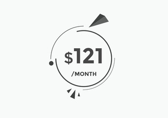 121 dollar price tag. Price $121 USD dollar only Sticker sale promotion Design. shop now button for Business or shopping promotion
