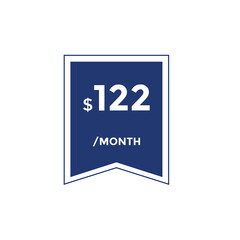 122 dollar price tag. Price $122 USD dollar only Sticker sale promotion Design. shop now button for Business or shopping promotion
