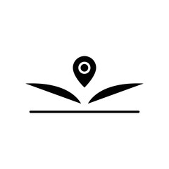 Open book glyph icon illustration with map. icon illustration related to library location. Simple vector design editable.