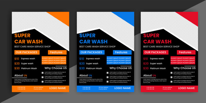 Creative Car Wash Flyer set, Abstract design carwash flyer bundle, Car Detailing, Auto Detailing Flyer, Car Wash poster templates