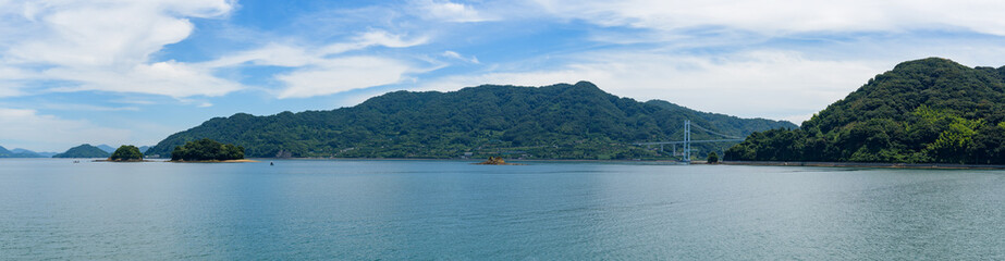 Fototapeta na wymiar Coast Scenery of Seto Inland Sea, Tobishima Road, Kamikamagari Island