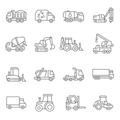 Set of 16 line icons construction trucks © SkyLine