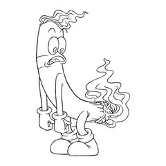 Coloring illustration of cartoon funny cigarette mascot