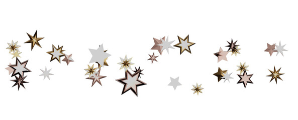 Banner with golden decoration. Festive border with falling glitter dust and stars.