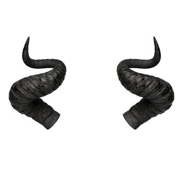 3D rendering of large, black horns on a white background.
