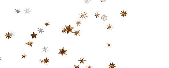 Banner with golden decoration. Festive border with falling glitter dust and stars.