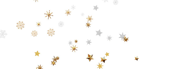 Banner with golden decoration. Festive border with falling glitter dust and stars.