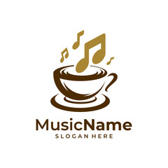 Music Coffee Logo Vector Icon Illustration. Coffee Music logo design template