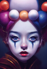 Portrait of a beautiful clown girl, 3d render