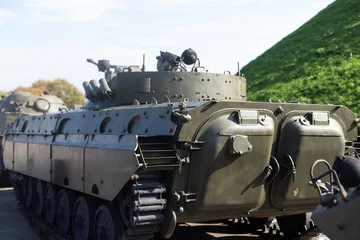 Tuinposter Military armored car of the Ukrainian army. Exhibition of military equipment in Kiev. Modern military technology. Ukraine. Kiev. © Angelov