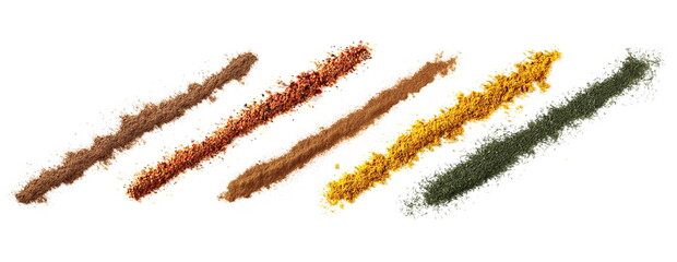 Set spice lines, milled nutmeg powder, seasoning preparation hot ground mixture, cinnamon, curry...