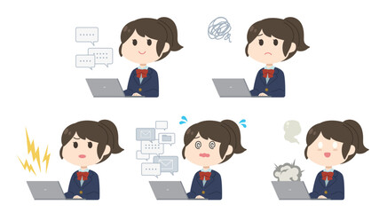 女子学生　パソコン　イラスト