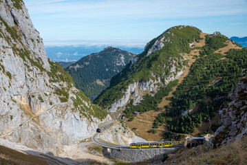 cogwheel train to Wendelstein mountain, from Brannenburg upwards. bavarian alps