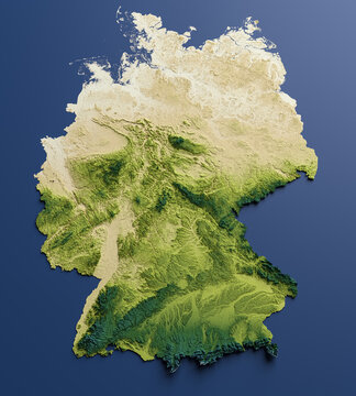 Colorized and rendered relief map of germany