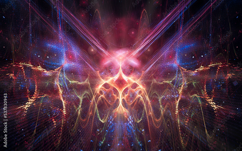 Aufkleber digital illustration abstract image generated fractal background image portal pattern of various geometric shapes and lines of various colors for computer graphics or web design