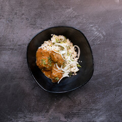 Bowl of Beef Kofta Meatballs with White Rice