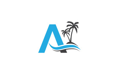 Water wave logo design and ocean beach palm tree vector download logo letters