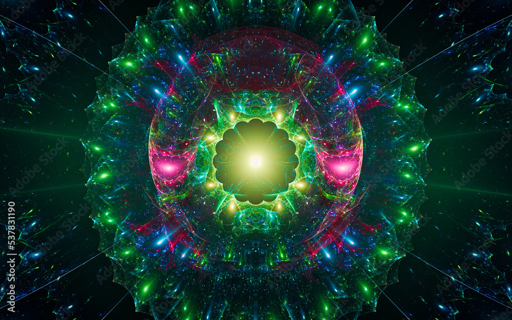 Aufkleber digital illustration abstract image generated fractal background image portal pattern of various geometric shapes and lines of various colors for computer graphics or web design