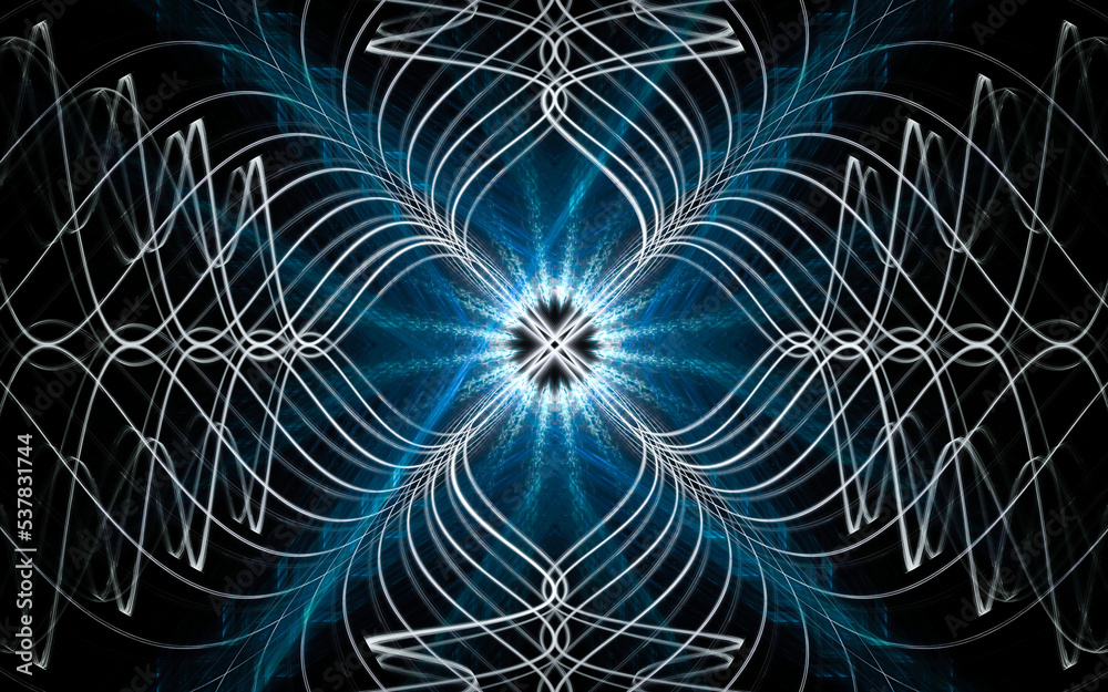 Aufkleber abstract illustration of a computer generated fantastic flower of various shapes and shades on a black background for use in symbology, signs for digital design and graphics