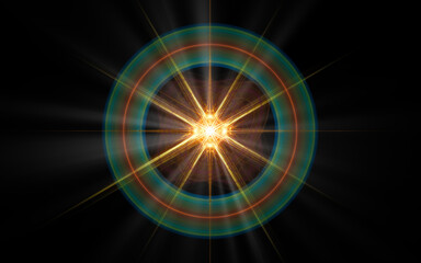 abstract illustration of a computer generated fantastic star in various shapes and shades on a black background for use in symbology, signs for digital design and graphics