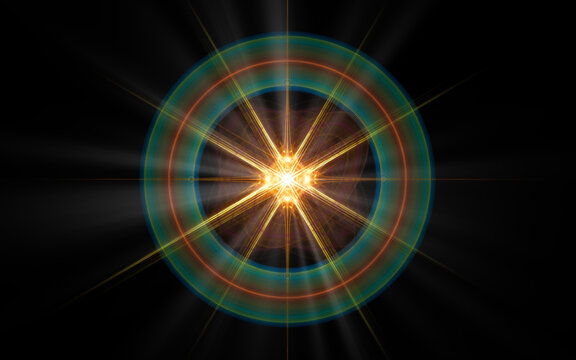 abstract illustration of a computer generated fantastic star in various shapes and shades on a black background for use in symbology, signs for digital design and graphics
