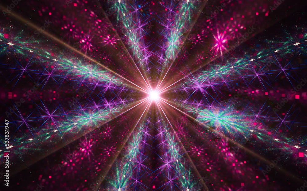 Aufkleber digital illustration abstract image generated fractal background image portal pattern of various geometric shapes and lines of various colors for computer graphics or web design