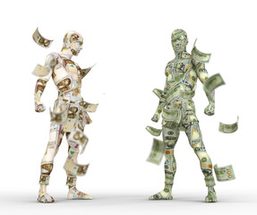 US Dollar vs Nigerian naira, Forex trading, currency pairing, human characters made of money, currency fight, 3d rendering
