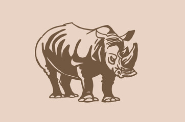 Fototapeta premium Vector vintage illustration of rhino , sepia background, graphics 