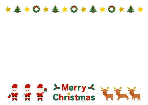 クリスマスのフレームイラスト: サンタクロースとトナカイ